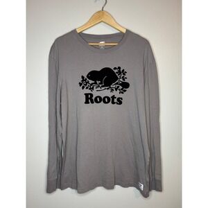 Roots Mens Organic Cotton Long Sleeve Beaver Logo T-Shirt Grey L